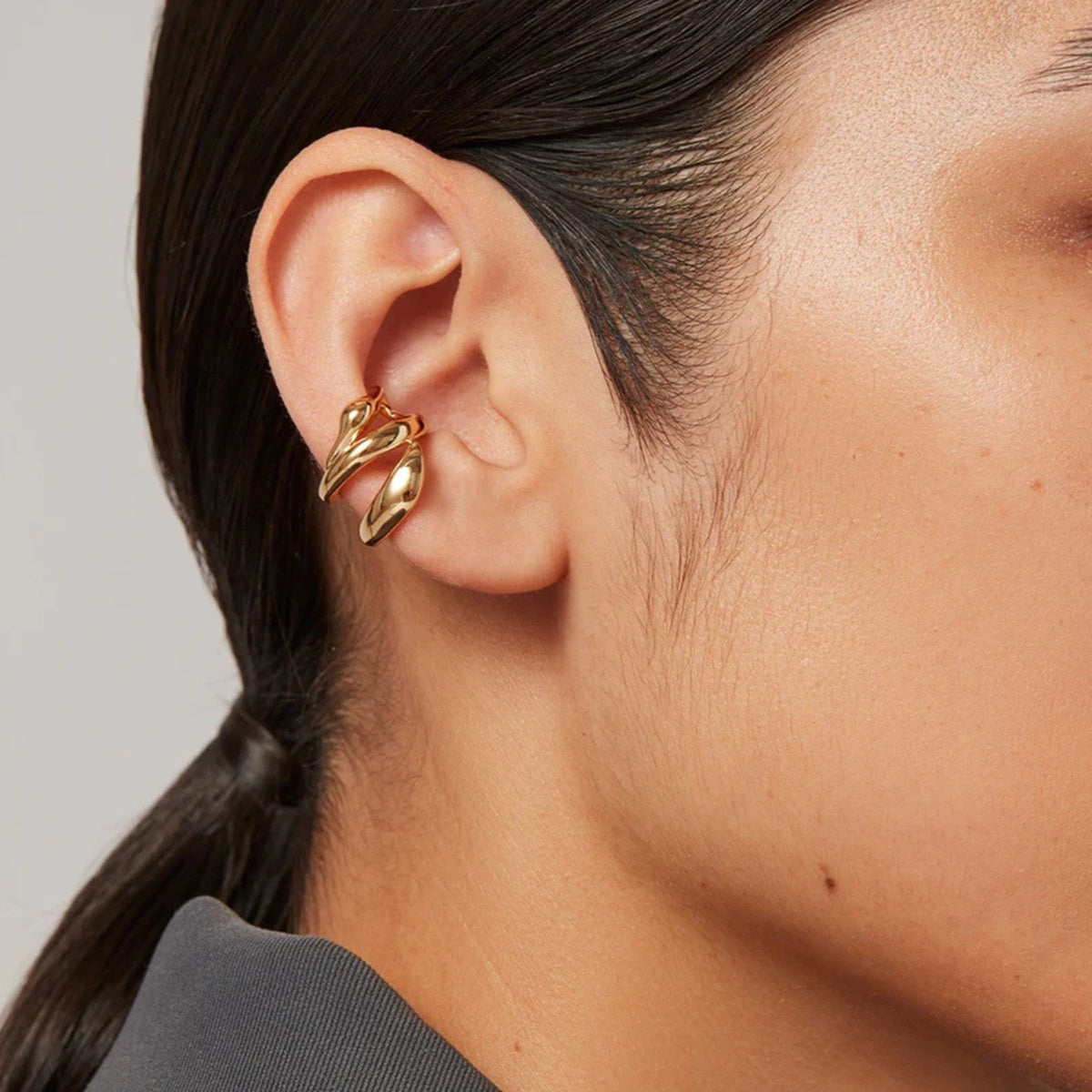 Sleek Geometry Ear Clips Titanium Steel Elegance