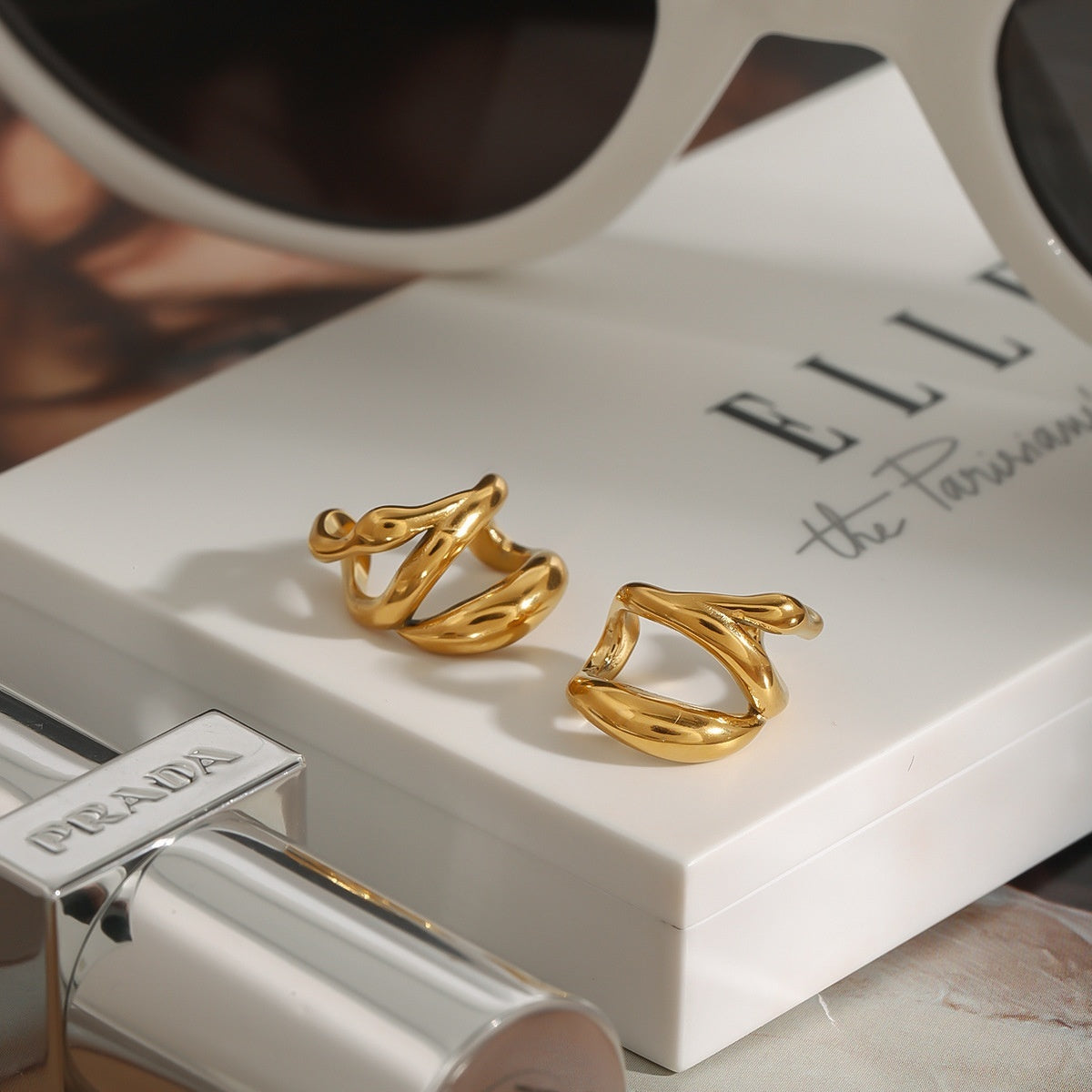 Sleek Geometry Ear Clips Titanium Steel Elegance
