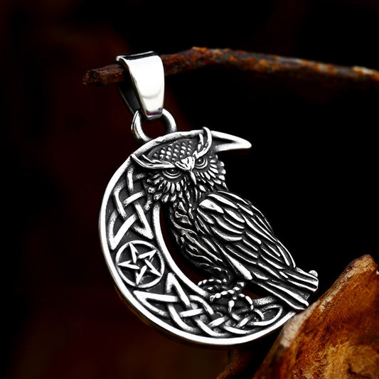 Lunar Owl Stainless Steel Pendant