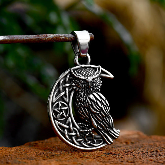 Lunar Owl Stainless Steel Pendant