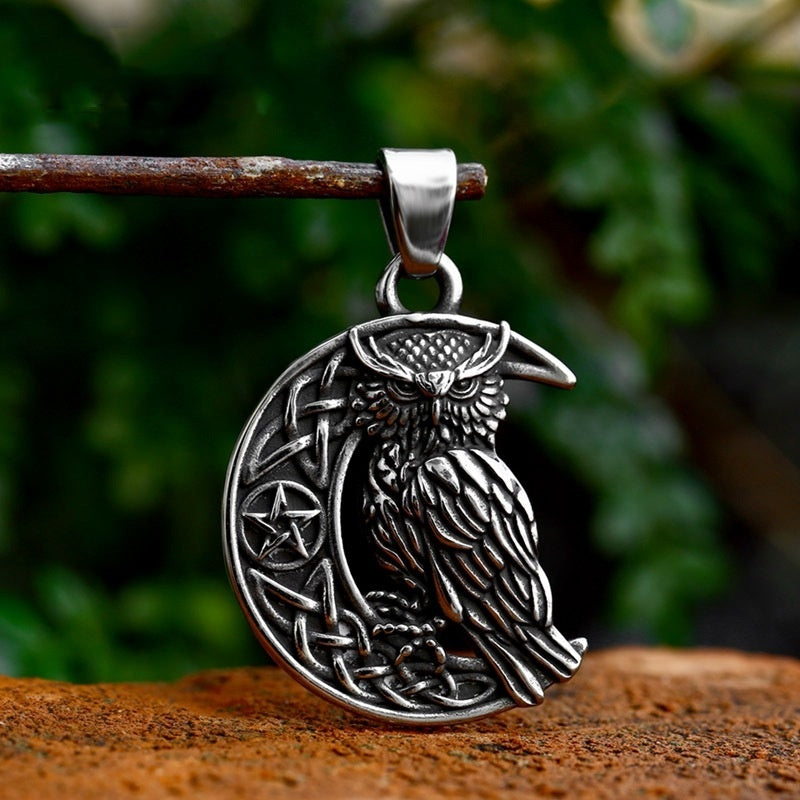 Lunar Owl Stainless Steel Pendant