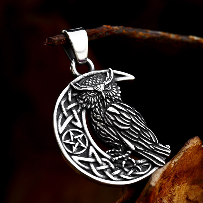 Lunar Owl Stainless Steel Pendant